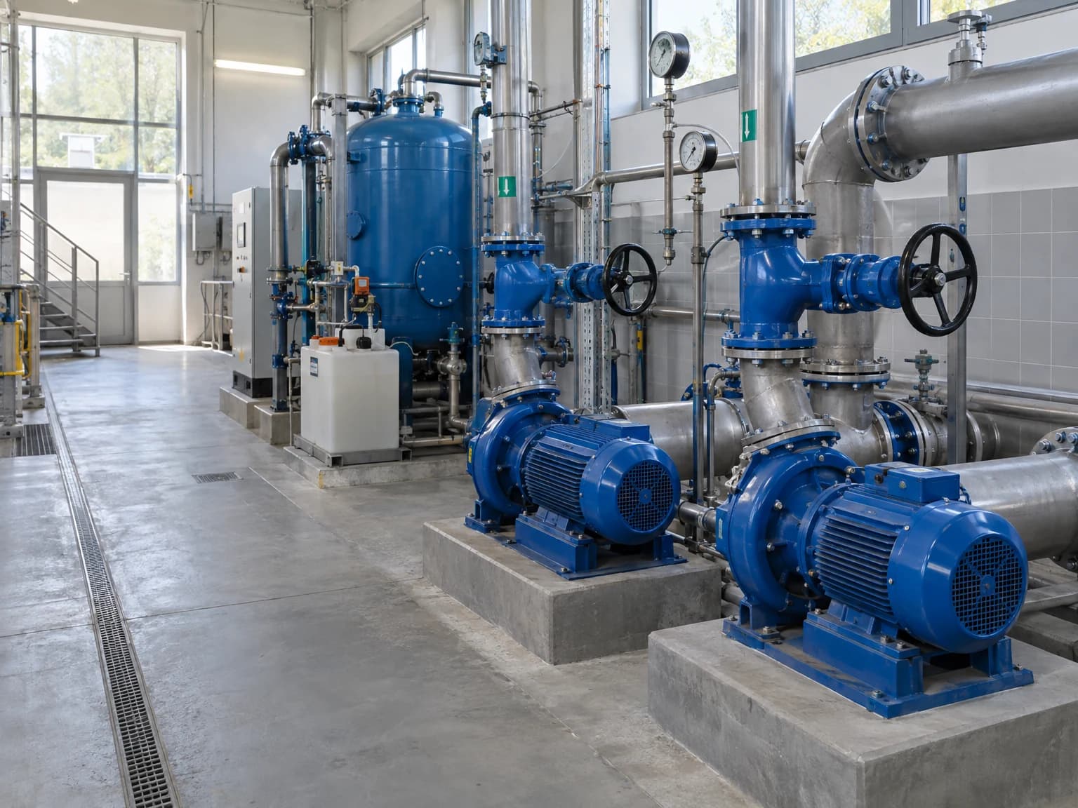 Pumpen, Armaturen und Filtertechnik in einer kommunalen Wasseraufbereitungsanlage